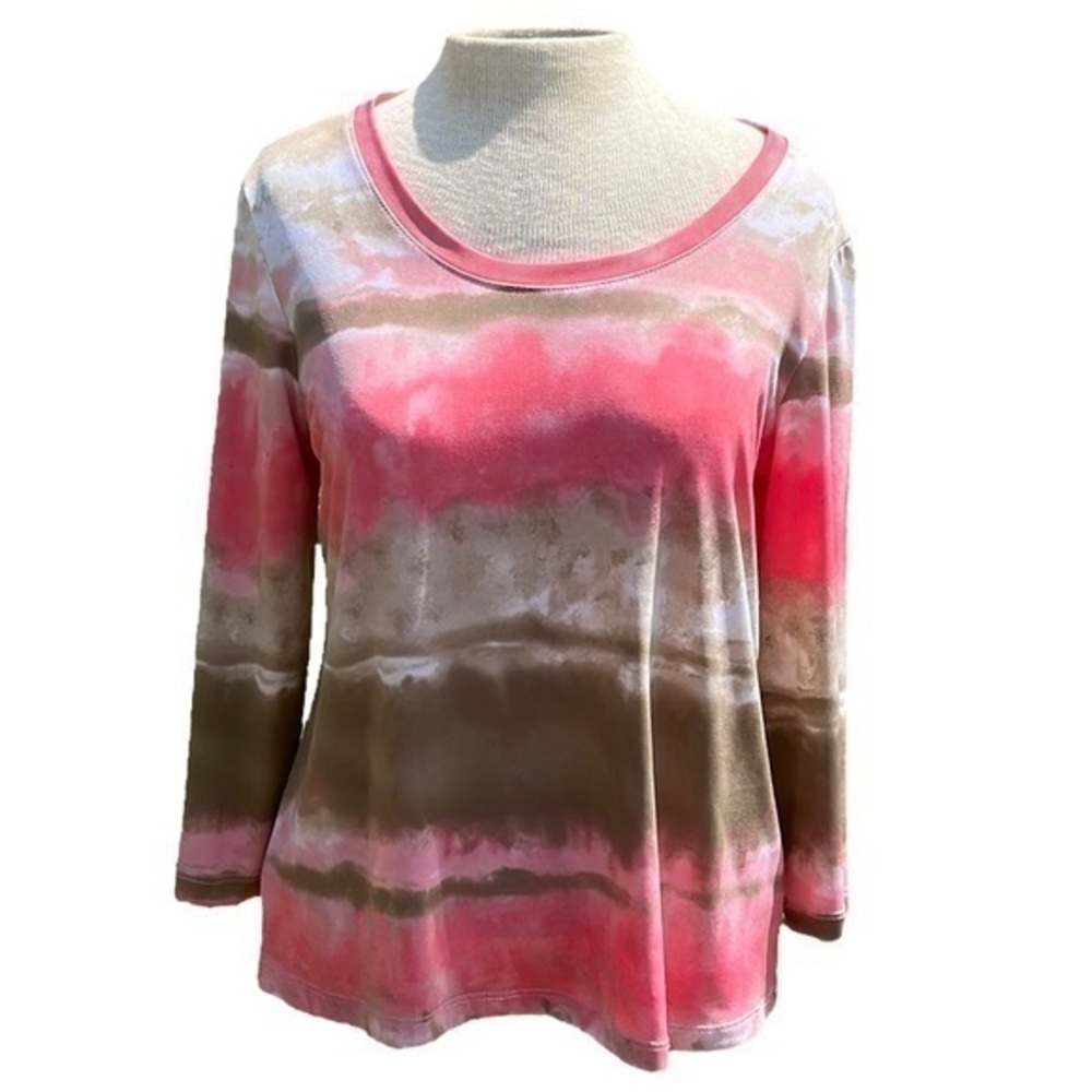 Chicos blouse quarter length sleeves colors are pink brown white size 1